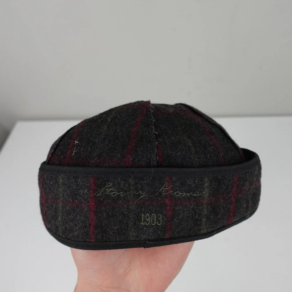 Stormy Kromer Hat Cap Fitted Mens 7 3/8 Gray Plaid Ear Flap Trapper Winter USA